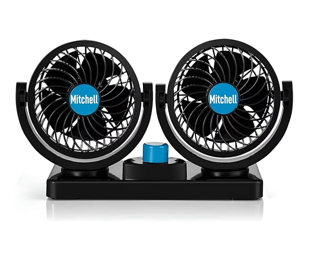 S2H Mitchell 12V DC High Speed Electric Car Dual Head Fan for Dashboad 360 Degree Rotatable Car Auto Powerful Cooling Air Fan