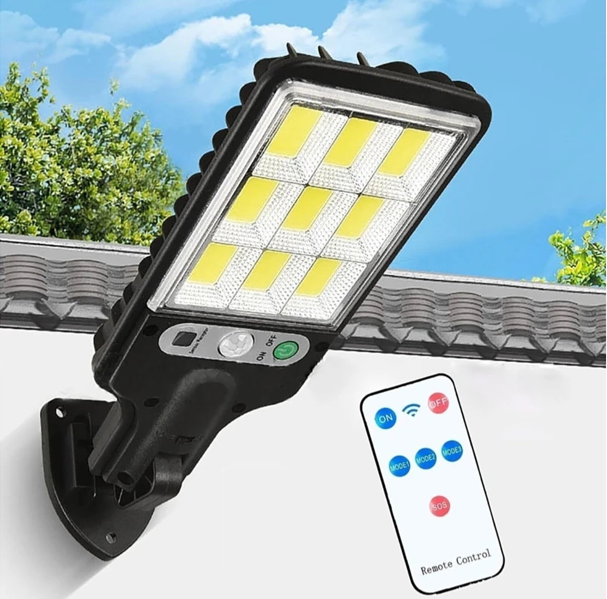 Solar Street Light Outdoor Waterproof with Motion Sensor & Remote Control | COB LED Security Wall Light for Home & Garden